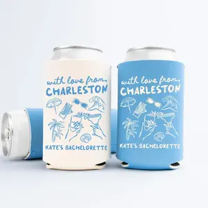 Personalized With Love From Charleston Bachelorette Can Cooler - Custom Beach Bachelorette Party Favors - Cozies in Regular and Slim Size
