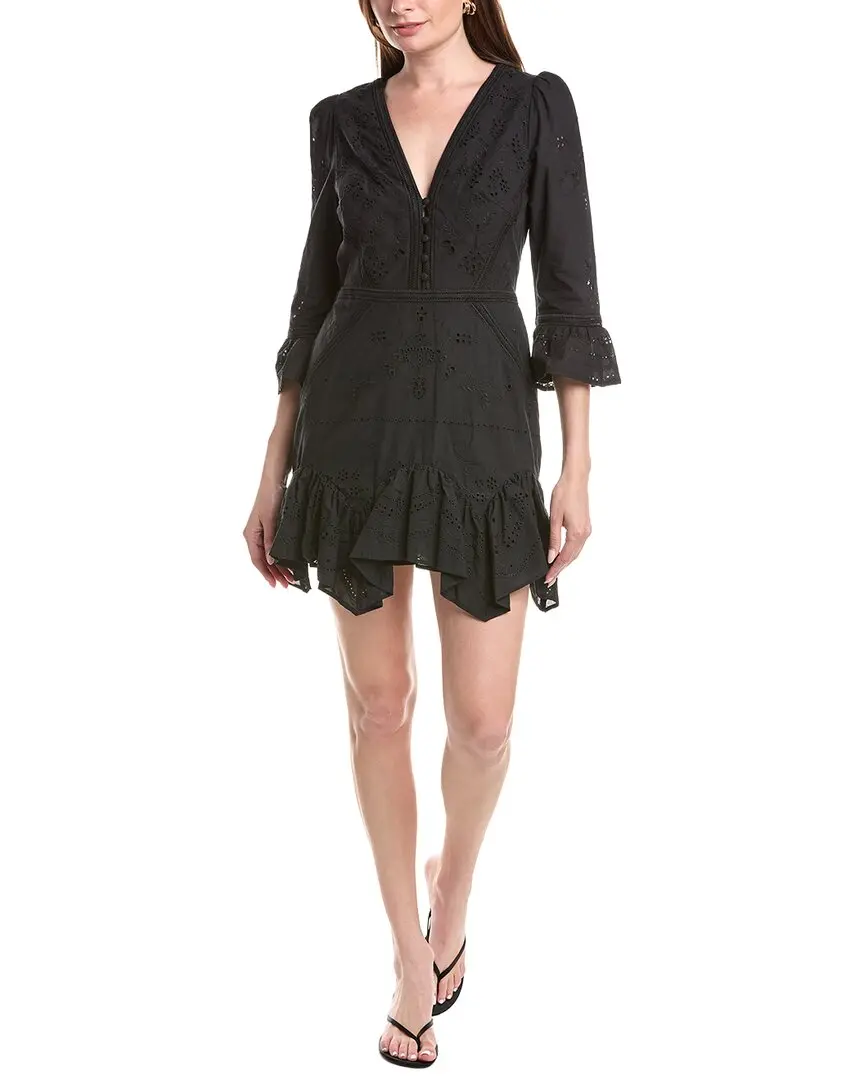 Marchesa Notte Embroidered Cotton Voile Mini Dress