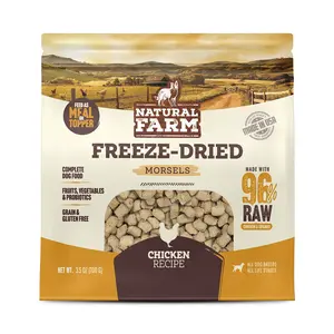 Natural Farm Freeze-Dried Chicken Morsels - 96% Raw Chicken & Organs, Grain & Gluten Free, Probiotics, All Life Stages, 3.5-oz Bag
