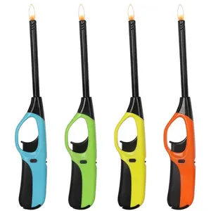 Navpeak Stainless Steel Large Refillable Butane BBQ Lighter, Adjustable Flame Long-Reach Igniter for Grill, Campfire, Indoor Outdoor Kitchen Cooking (Assorted Colors)