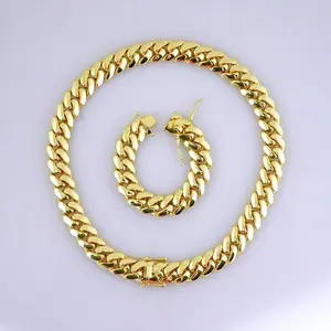 Cadenas & Pulseras 14K Real Color Plain Cierre Original 20mmx60cm SET Gold Plated Necklace day gift cuban chain