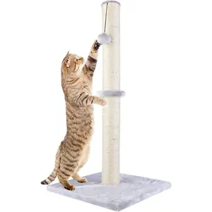 29" Height Tall Cat Scratching Post, Claw Scratcher with Sisal Rope and Covered with Soft Smooth Plush, Vertical Scratch [Full Strectch] for Standard Size Cats(Grey, 29 inches for All Cats)