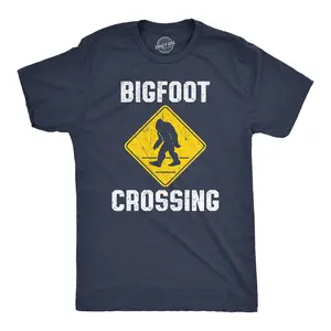 Mens Bigfoot Crossing T Shirt Funny Sasquatch Road Warning Sign Tee for Guys Mens Funny T Shirts Cool Vintage Fashion T-Shirt Gift Classic Menswear Funny Sarcastic Short Sleeve Novelty Tees for Guys Navy -