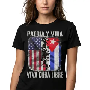 Vintage Cuban Cotton TShirt Featuring Patria Y Vida Viva Cuba Libre Slogan Shirt Sweatshir Washed cotton Top Womenswear