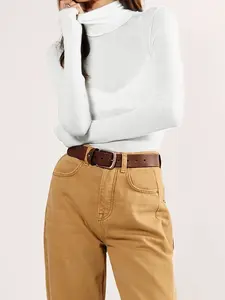Turtleneck T-shirt for Women Long Sleeves Spring Autumn Base Layer Sexy Mesh See Through White Slim Top Fashion Casual Basic  Versatile Women T-shirt