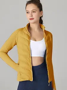 Women's Lightweight Long Sleeve Waterproof Puffer Jacket, Down Feather Thin Sporty Coat, Seamless Tight Fit High-End Knit Sportswear