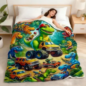 Cozy Cartoon Dinosaur Flannel Blanket, Ultra-Soft Lightweight Throw for Home Bedroom Couch Office, Warm Nap Blanket for Children and Adults