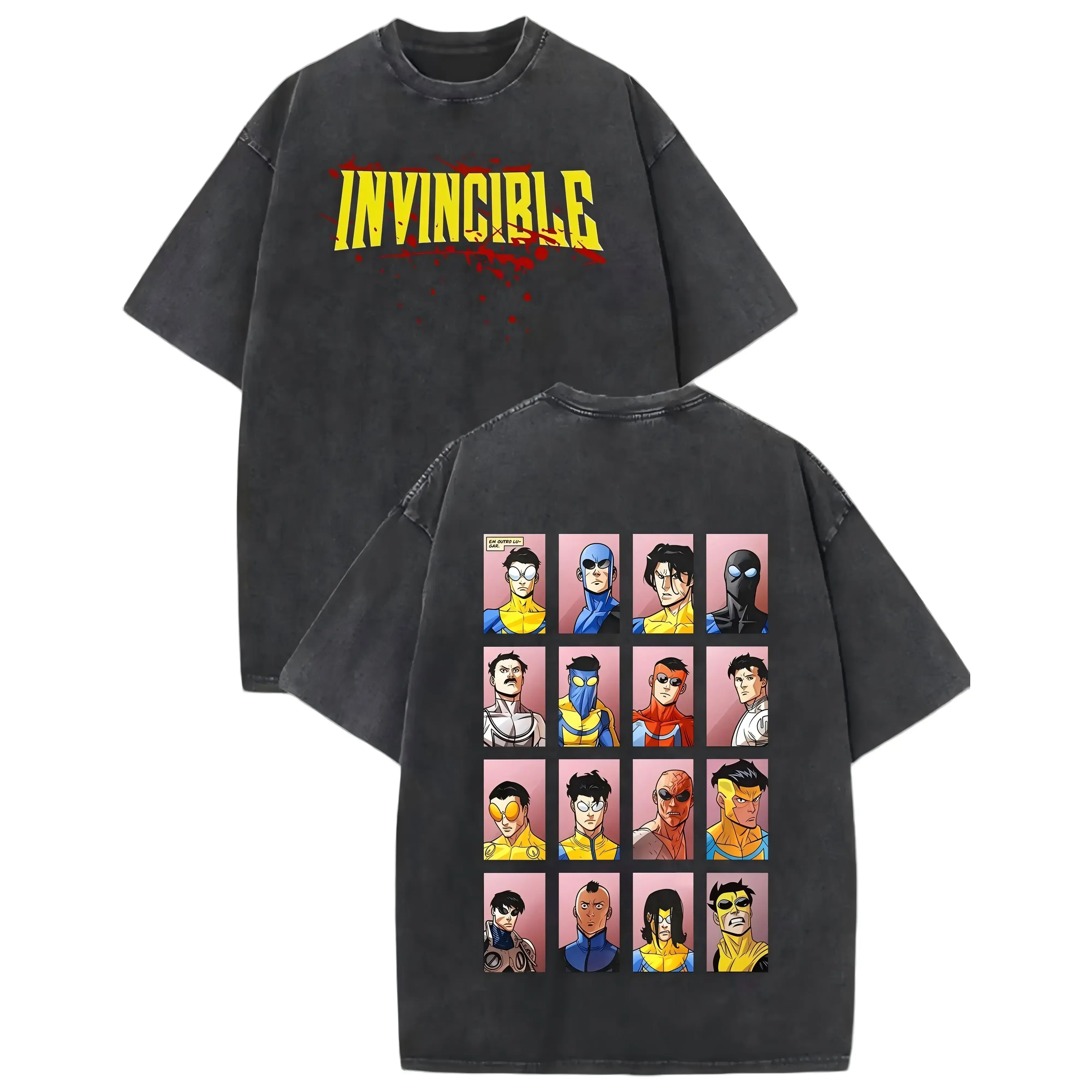 Invincible Vintage Washed Unisex Fit Graphic T-Shirt, Comic Book Superhero Streetwear Casual Tee,funny graphic tee, men’s trendy t-shirts, Anime T-Shirt Double sided printing