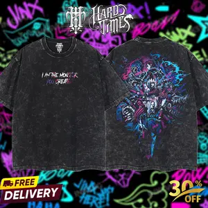 HardTimesClothing - Retro Limited Vintage Jinx League of Legends, Arcane From Software Collection Game Oversized Washed Tee Acidd Washed Lightweight TSHIRT,Gift for him