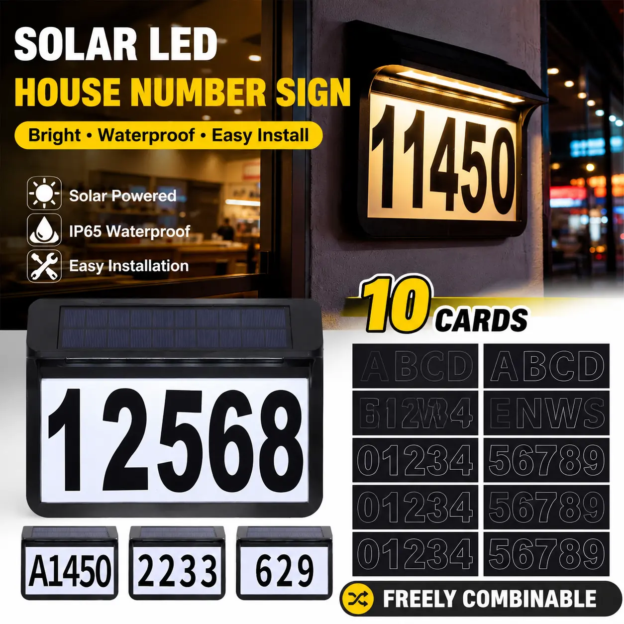 House Numbers For Outside 7.87 in x11.81 in Bright Address Numbers, IP65 Water Resistant DesignDurable Wall Mounted Design Perfect for Outdoor Use, Stylish Address Plaque for Home, Yard iluminacion led