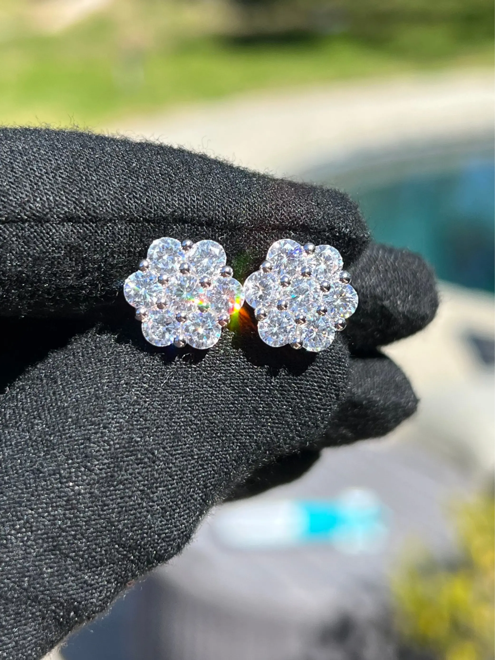 12mm Cluster Earrings Flower Set Men's Stud Earring Screw Back Closure