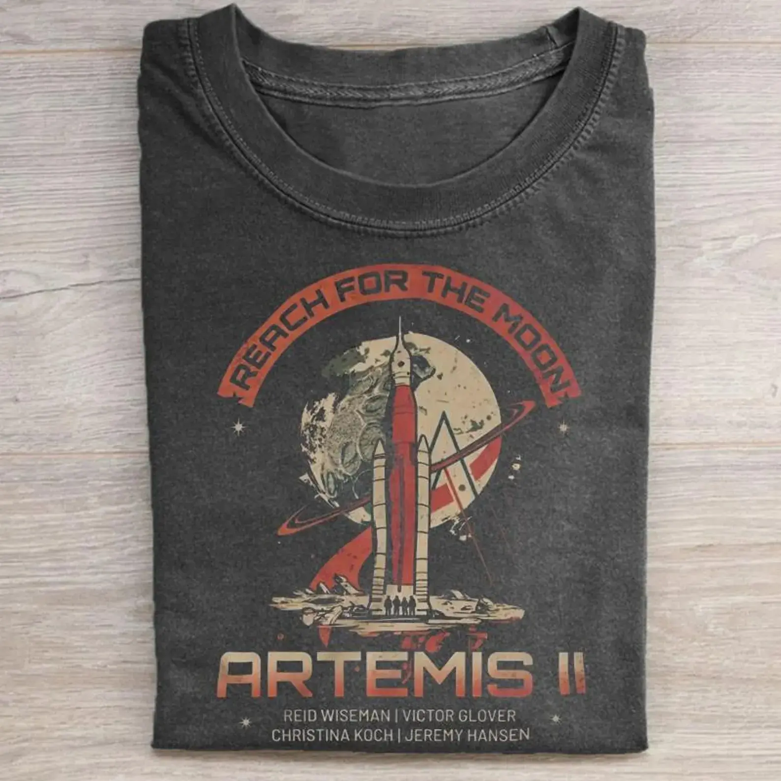 Vintage Artemis II Moon Mission Shirt, Reach For The Moon NASA Tee, Astronaut Crew Names Space Gift, Retro SLS Rocket