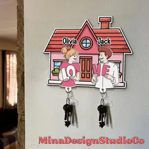 Personalized Couple Key Holder, Happy Valentine's Day Gift, Wife Husband New Home Valentine Keychains Home Decoration, Gift for Girlfriend