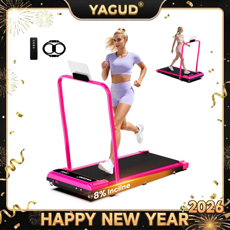 【Adjustable Incline】 YAGUD Foldable Treadmill, Low-Noise Motor Walking Pad, 265lbs Weight Capacity, Remote Control & Wheels for Easy mobility, Comes with Free Resistance Bands, Dual Shock-Absorption System