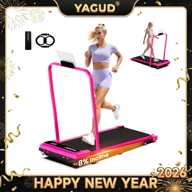 【Adjustable Incline】 YAGUD Foldable Treadmill, Low-Noise Motor Walking Pad, 265lbs Weight Capacity, Remote Control & Wheels for Easy mobility, Comes with Free Resistance Bands, Dual Shock-Absorption System