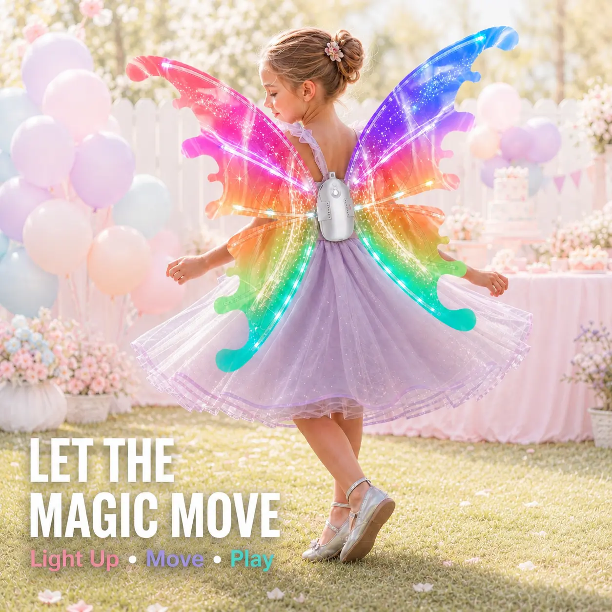 Kids' LED Light-Up PVC Plastic Butterfly Wings - Electric Moving Fantasy Color-Changing Fairy Accessory with Music, Adjustable Straps for Parties, Dress-Up Costumes