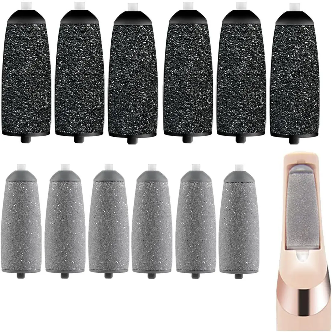 12 Pack Flawless Pedi Replacement Rollers| 6 Extra Coarse & 6 Regular Coarse Refill Heads| Compatible with Finish Touch Flawless Pedi Electronic Foot File Tool