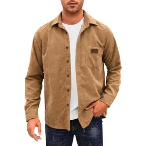 Mens Corduroy Shirts Jacket Button Down Long Sleeve Work Shirts Shackets with Pocket Collar Casual Overshirt Menswear Top Beige funny shirts