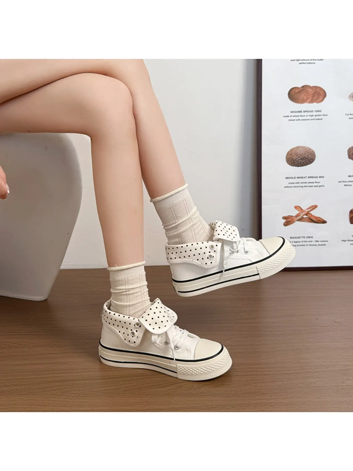 Spring and summer new high-top foldable shoeshoe collar shoes， fashion dot pattern inside the casual shoes, Trendy Flexible Sole Trainers
