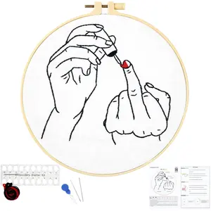 Hand Embroidery Starter Kit for Beginners Adults, Counted Stamped  Stitch Kits for Adults Beginners, Easy Funny Embroidery Needlepoint Kits, Embroidery Fabric, Hoops and Video Tutorial