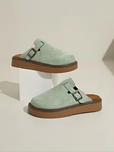 Women's Spring New Round Toe Thick Sole Comfortable Slip-On Fashion Versatile Half-Slipper, Stylish Ladies Footwear for Casual Wear, Slip On Mules