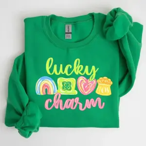 St Patrick Lucky Charm Sweatshirt_ Unisex Vintage Style Crewneck_ Irish Shamrock Graphic Sweater_ Co