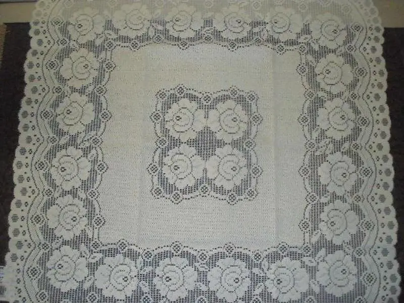 Rectangular Polyester European Lace Table Topper, 24x48 in, Ivory, Machine Washable