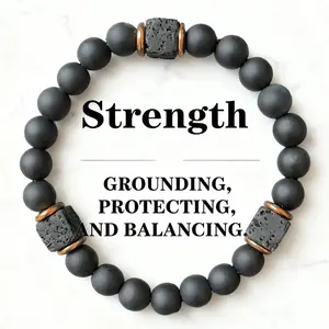 Agate Obsidian Hand Chain Bracelet Suitable for Men, 8mm Root Chakra Stone, Matte Finish Men's Energy Jewelry, Premium Bracelet, Boost Confidence & Stability