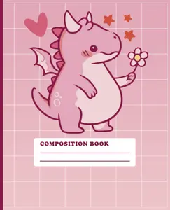 Cute Kawaii Dragon holding flower Japanese | College Ruled Lined Notebook | Pastel pink Cute Japanese Journal