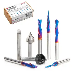 Amana Tool AMS-177-K-B 8-Pc CNC Router Bit Collection Featuring V-Grooves, Point Roundover and Multi-Purpose Spektra Bits, 1/4 Shank in Cardboard Box