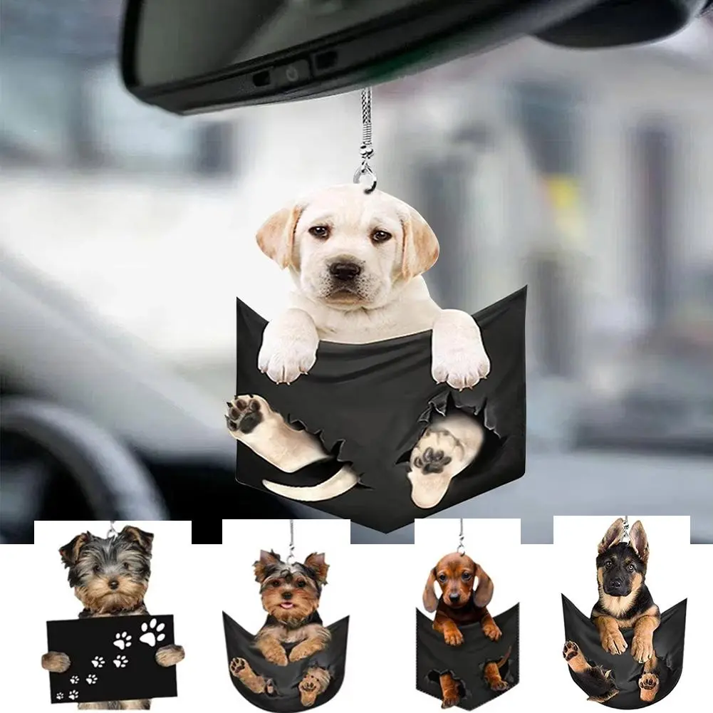 Plush Puppy Rearview Mirrors Pendant Car Hanging Ornaments Auto Interior Hanging Decoration for Car Funny Toy Gift for Men Women