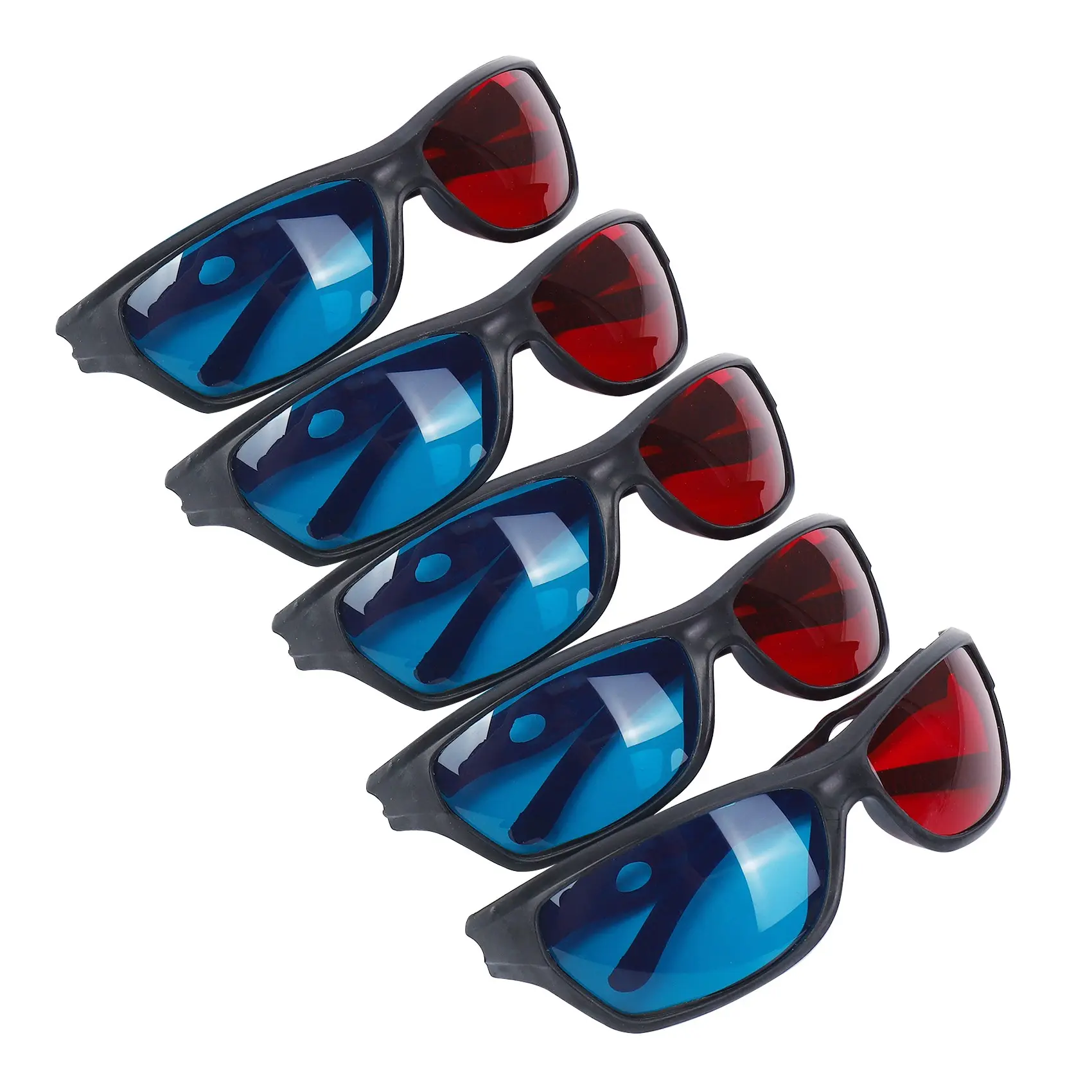 5-Pack Red and Blue Anaglyph Type Acrylic-Plastic 3D Vision Glasses Set for TV/Movies/Games, Car Interior Accessory Mount Compatible, Cartoons, Comic Books