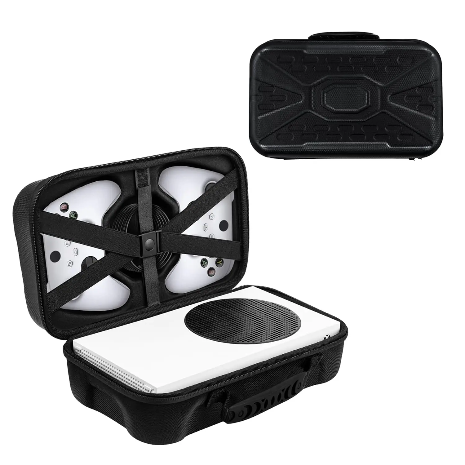 Hard EVA Anti-Collision Convex Corner Console Carry Case for Xbox Series S - 31*20*14.5cm Sturdy Zippered Organiser, Dustproof Padded Liners, Soft Thickened Handle for Wireless Controller & Gaming Accessories (Black)