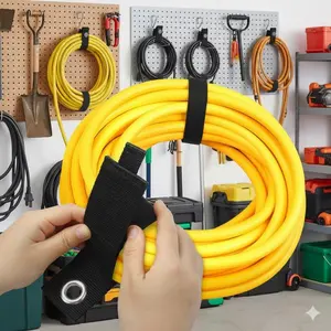 Heavy Duty Extension Cord Holder, Garage Hose Hook Weatherproof Durable, Cable Organizer Strap High Strength Black Reusable, Multi-Scene Storage Accessory, Cord and Hose Support Bracket