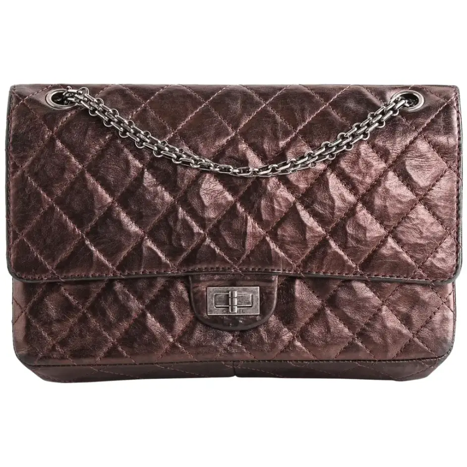 Pre-owned CHANEL Leather Shoulder Bags Reissue 2.55 Classic Double Flap Quilted Metallic 227 Bronze