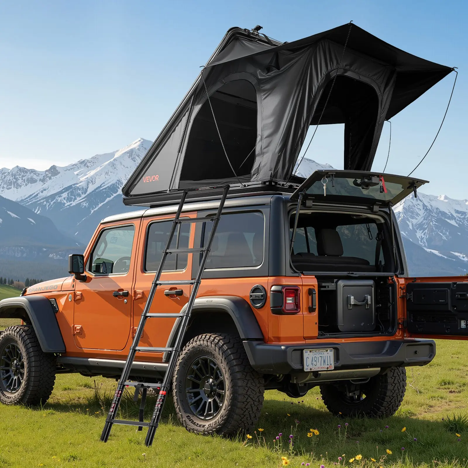 VEVOR Hard Shell Rooftop Tent, 2-3 Person Aluminum Tent with Smooth Color Changing Tri-Color LED Light, Thick Mattress, 1 Window, Waterproof Windproof for Jeep SUV Pickup Car Roof Rack