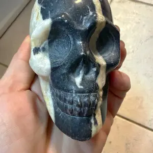 Zebra Marble Jasper Carved Skull Collectible Ornament for Home Decor and Healing