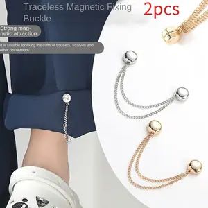 2pcs Set of Stylish Magnetic Pant Clips - No Sewing Required, Women'S Removable Hem Adjuster, Perfect Fit T-Shirt Magnetic Buckle Too Long to Short Magic Pant Leg Fixing Clip, Top Hem to Short Adjustable Buckle Waist Closing Chai