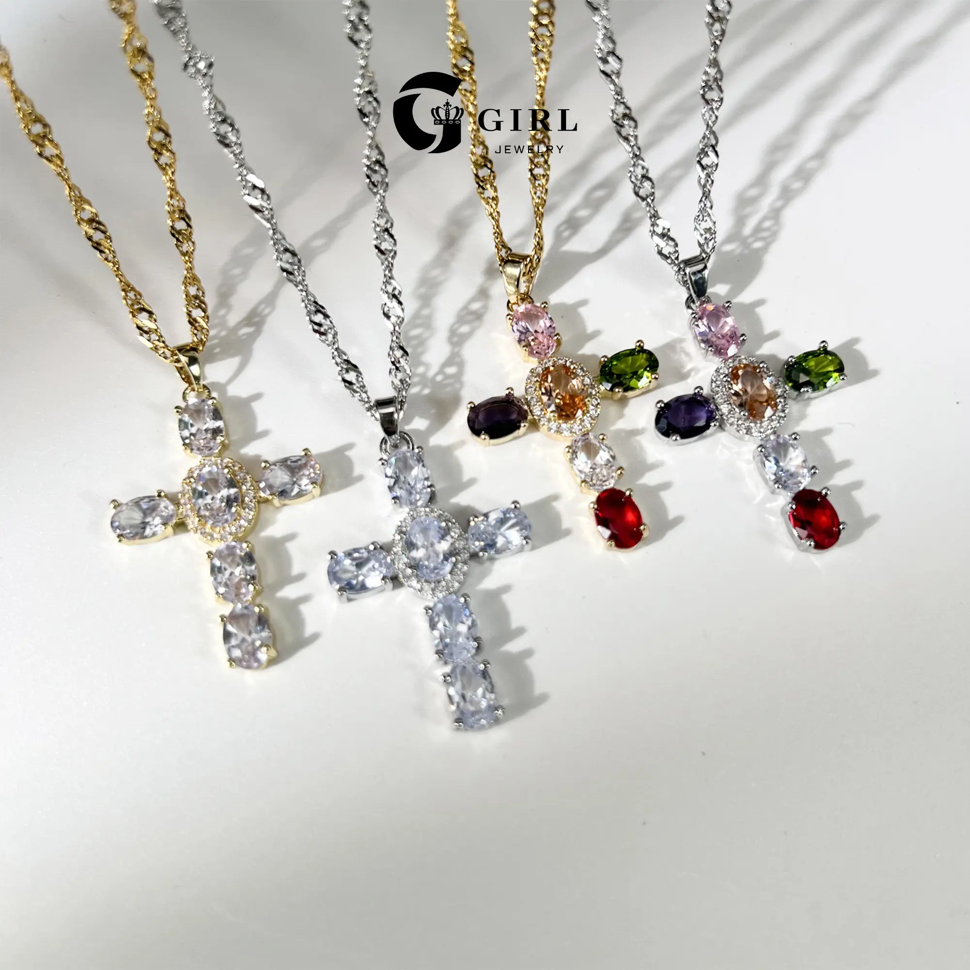 GGIRL Stylish 2YK Vibes 18k Gold Plated Rainbow Cross Pendant Necklace for Women and Young Girl Inlaid Multicolor Sparkle Artificial Cubic Zircon Luxury Charm Dainty Faith Jewelry Gift Perfect For Daily Outfit Church&Festivals