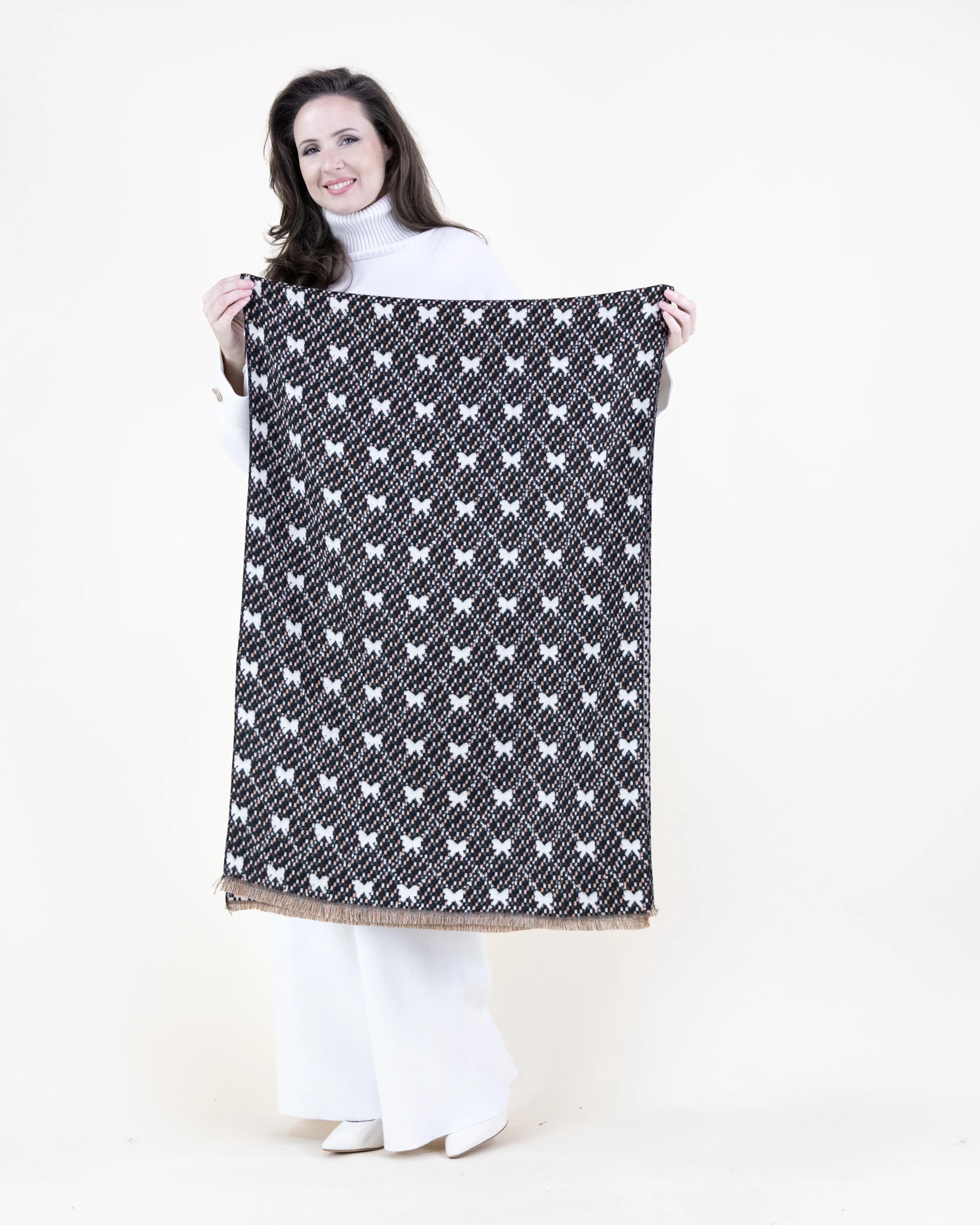 Women's Bowtie Pattern Fashion Scarf – Soft Lightweight Woven Wrap for Everyday Wear, Travel, Office and Seasonal Layering