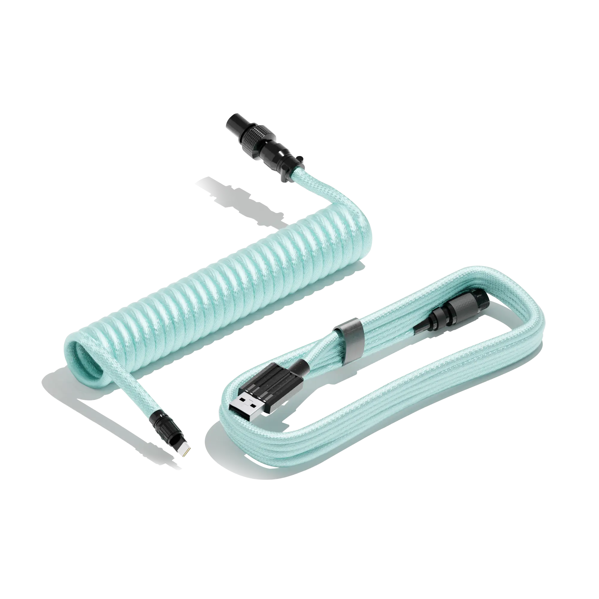 Icy Blue Keyboard USB-C Coiled Cable | Detachable Metal Connectors | Double-sleeved Cable | Gaming Keyboard Cable