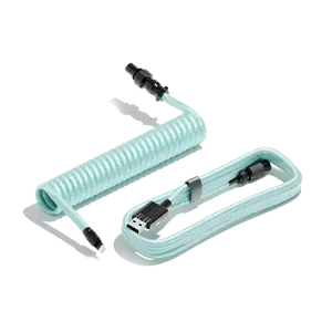 Icy Blue Keyboard USB-C Coiled Cable | Detachable Metal Connectors | Double-sleeved Cable | Gaming Keyboard Cable