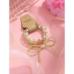 Boho Style Beaded Bracelet, Fashionable Cross & Bow Charm Decor Bracelet for Women & Girls, Trendy All-match & Exquisite Jewelry for Birthday Gift, Gifts for Wife