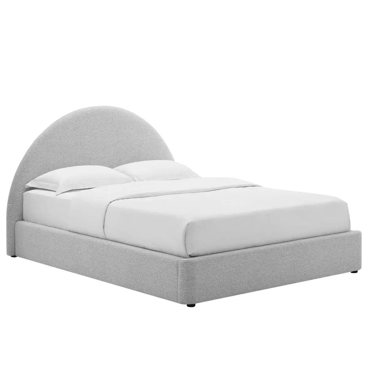Modway MOD-7130-HLG Resort Full Size Round Platform Bed, Heathered Weave Light Gray Upholstery, Round Headboard, Indoor Furniture Bed Frame, Full Size Bed