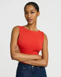 Express Body Contour Light Compression Stretch Cotton Boat Neck Scoop Back Bodysuit