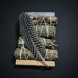 Protection Clearing Bundle with 4 Smoke Cleansing Wands Palo Santo Stick Selenite Wand & Naturally Shed Feather for Home Stability