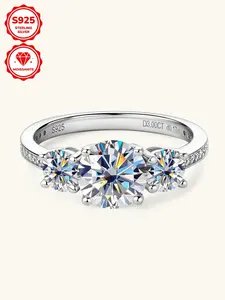 S925 Sterling Silver Synthetic Moissanite Ring, Luxury Engagement Ring for Women, Fashion Jewelry for Party, Daily Decor, Trendy All-match & Exquisite Jewelry for Birthday Gift