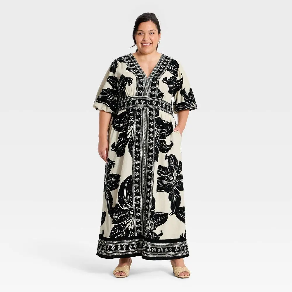 Women's Puff Short Sleeve Maxi Dress - Ava & Viv