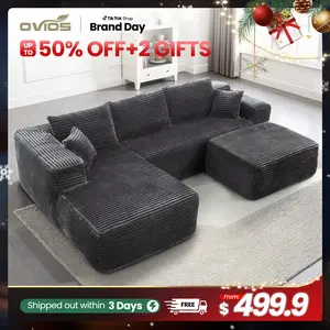 【Foam + Spring Hybrid Core】Ovios 97"/106" Cloud Modular Couch with L-Shape Chaise, Oversized U-Shape Modern Sectional Sofa with Ottoman, Upholstered Deep Seat Couches for Living Room Bedroom - No Assembly Required, Pillows Included