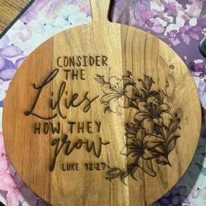 Engraved “Consider the Lilies” Wooden Cutting Board – Luke 12:27 – Floral Christian Home Decor and Gift